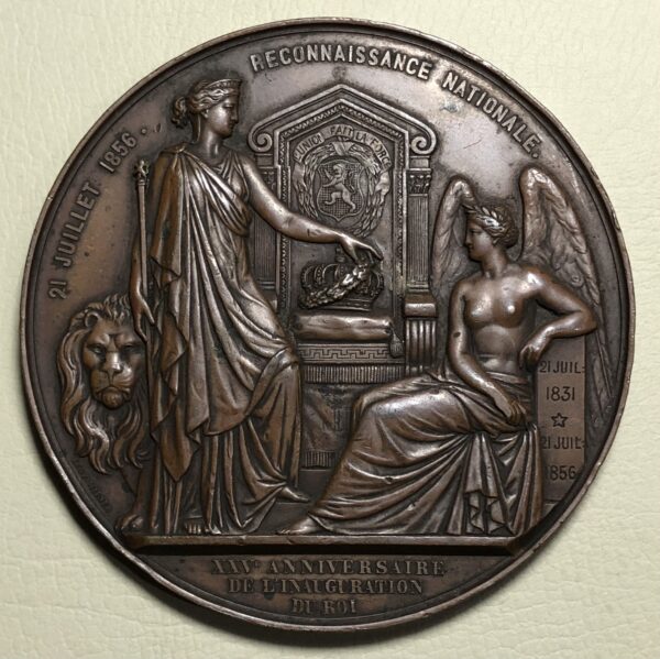 Belgica, medalla conmemorativa 25th aniversario de la coronación de Leopoldo I 1856. Bronce 75 mm.