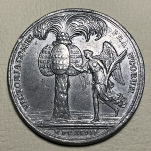Colombia / Francia Luis XIV, medalla conmemorativa toma cartagena de Indias 1697. Prueba en plomo, 29 gramos, 41 mm. Rara.
