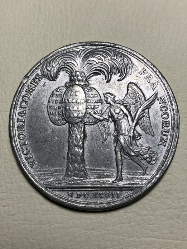 Colombia / Francia Luis XIV, medalla conmemorativa toma cartagena de Indias 1697. Prueba en plomo, 29 gramos, 41 mm. Rara.