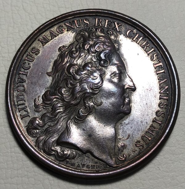 Francia, medallas conmemorativa a la muerte del rey Luis XIV 1715. Bronce plateado 41 mm. - Imagen 2