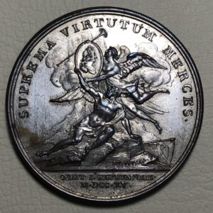 Francia, medallas conmemorativa a la muerte del rey Luis XIV 1715. Bronce plateado 41 mm.