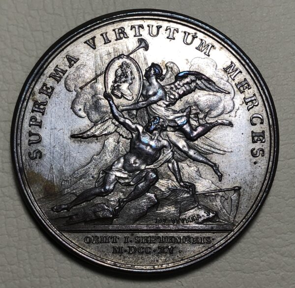 Francia, medallas conmemorativa a la muerte del rey Luis XIV 1715. Bronce plateado 41 mm.