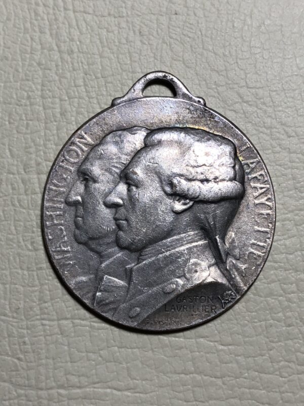 Francia / USA, medalla conmemorativa entrada de USA a la Primera Guerra Mundial 1917, bronce plateado 27.5 mm. 1 PC.