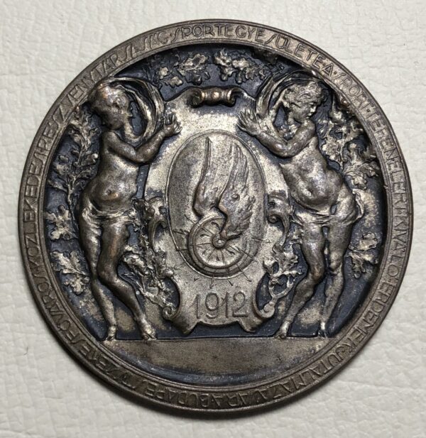 Hungría, medalla conmemorativa juegos / festivales deportivos y culturales Budapest 1912. Bronce 40.5 mm. - Imagen 2