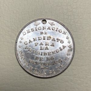 Peru, medalla conmemorativa asamblea nacional demócrata de delegados departamentales, 1885. Plata 23 mm.