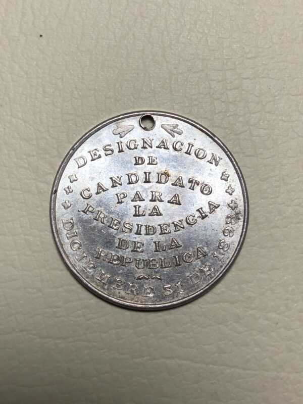 Peru, medalla conmemorativa asamblea nacional demócrata de delegados departamentales, 1885. Plata 23 mm.