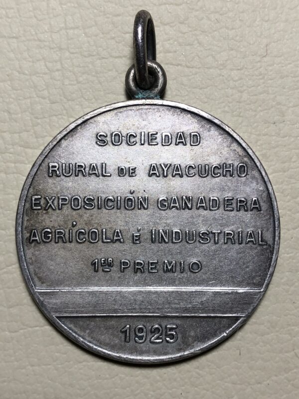 Perú, medalla conmemorativa exposición ganadera, agrícola e industrial 1925. Plata 31 mm. - Imagen 2