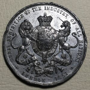 Reino Unido, medalla conmemorativa gran exposición universal de Londres, príncipe Alberto 1851. Peltre 38 mm.