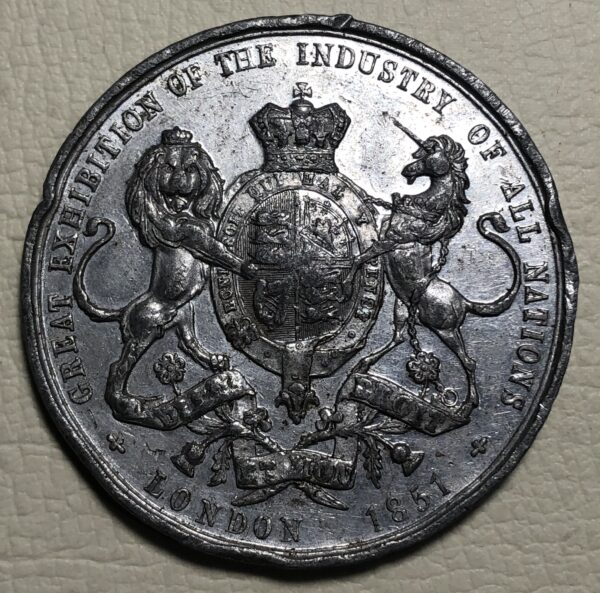 Reino Unido, medalla conmemorativa gran exposición universal de Londres, príncipe Alberto 1851. Peltre 38 mm.