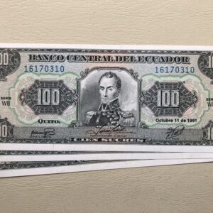 Ecuador 100 sucres 1991 UNC P123Aa Simon Bolívar