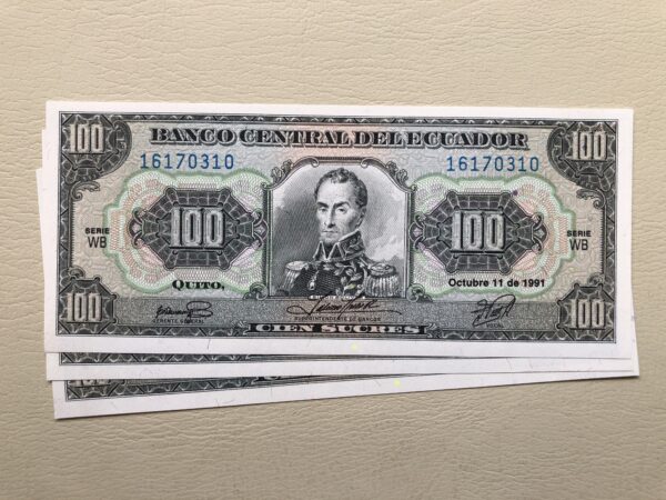 Ecuador 100 sucres 1991 UNC P123Aa Simon Bolívar