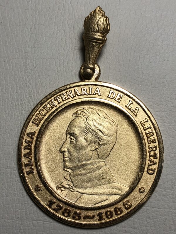 Venezuela, medalla conmemorativa “llama bicentenaria de la libertad” (1785-1985) bronce dorado 50 mm.