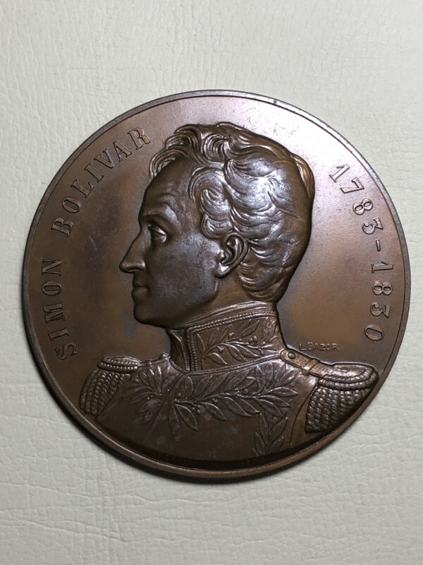 Venezuela, medalla conmemorativa / académica genio y apoteosis de Simón Bolívar en la campaña del Perú 1980, bronce 68 mm. - Imagen 2